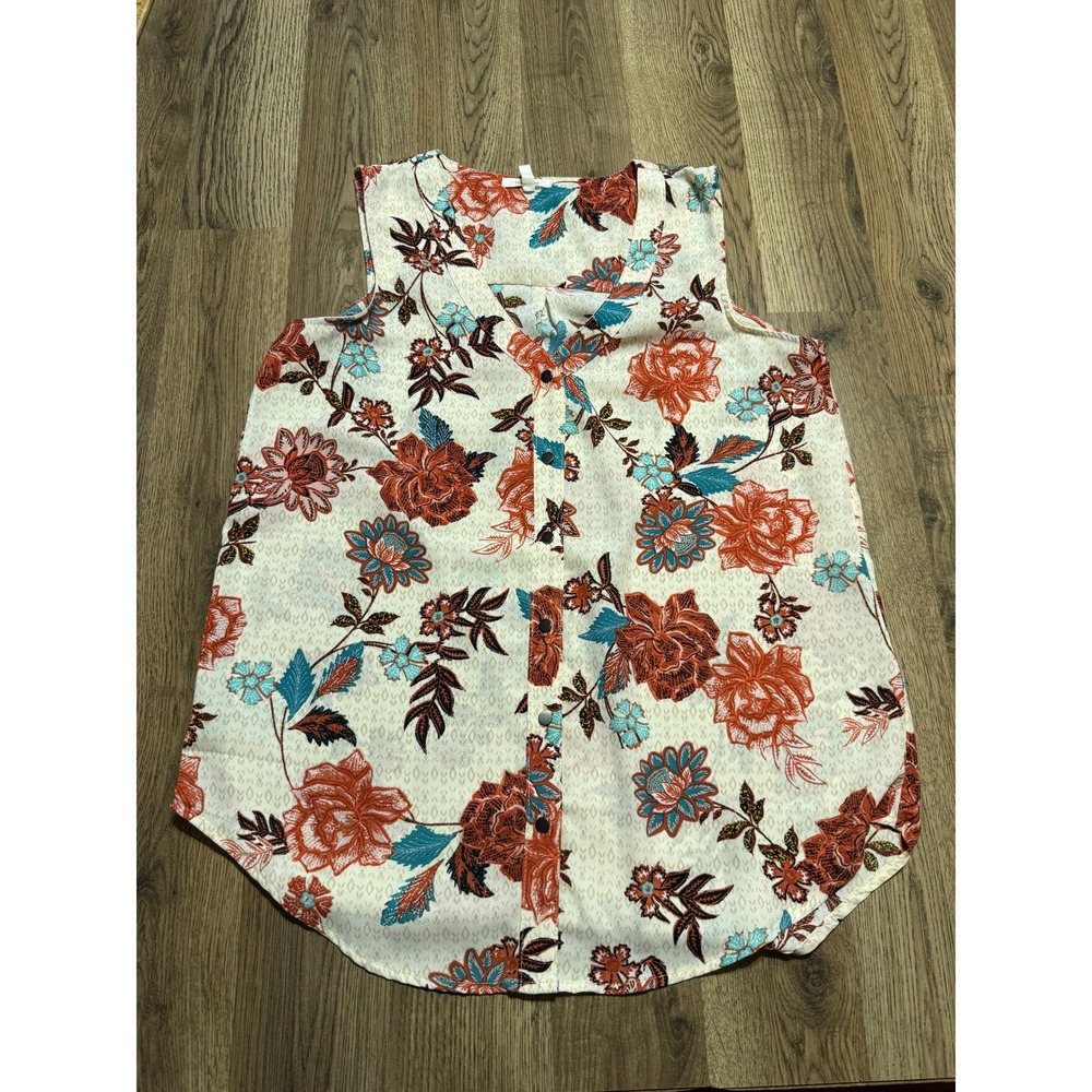 Maurices Tank Top Women's Size Small Tan Blue Red Black Floral Casual